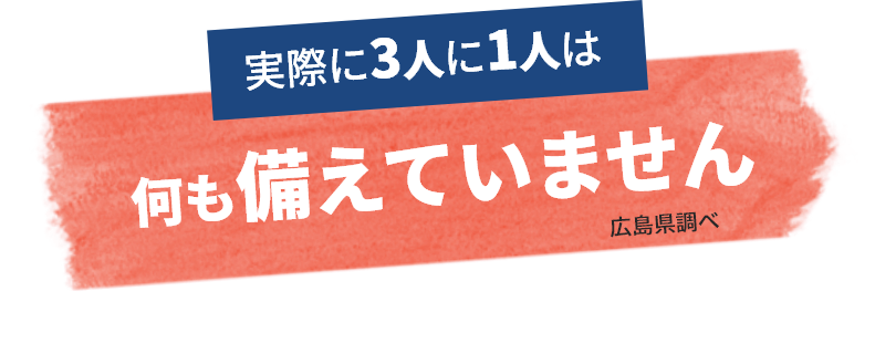 実際に3人に1人は何も備えていません（広島県調べ）