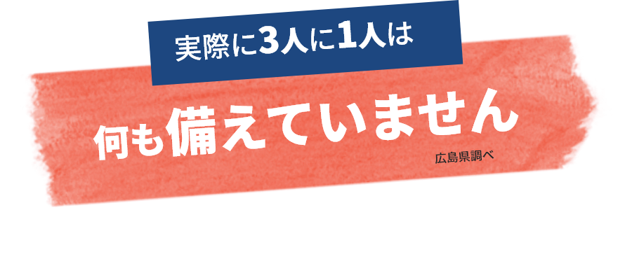 実際に3人に1人は何も備えていません（広島県調べ）